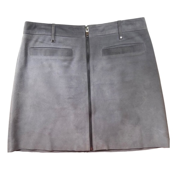 Reiss Grey Suede Real Leather Front Zip Mini Skirt UK12 - Picture 2 of 6